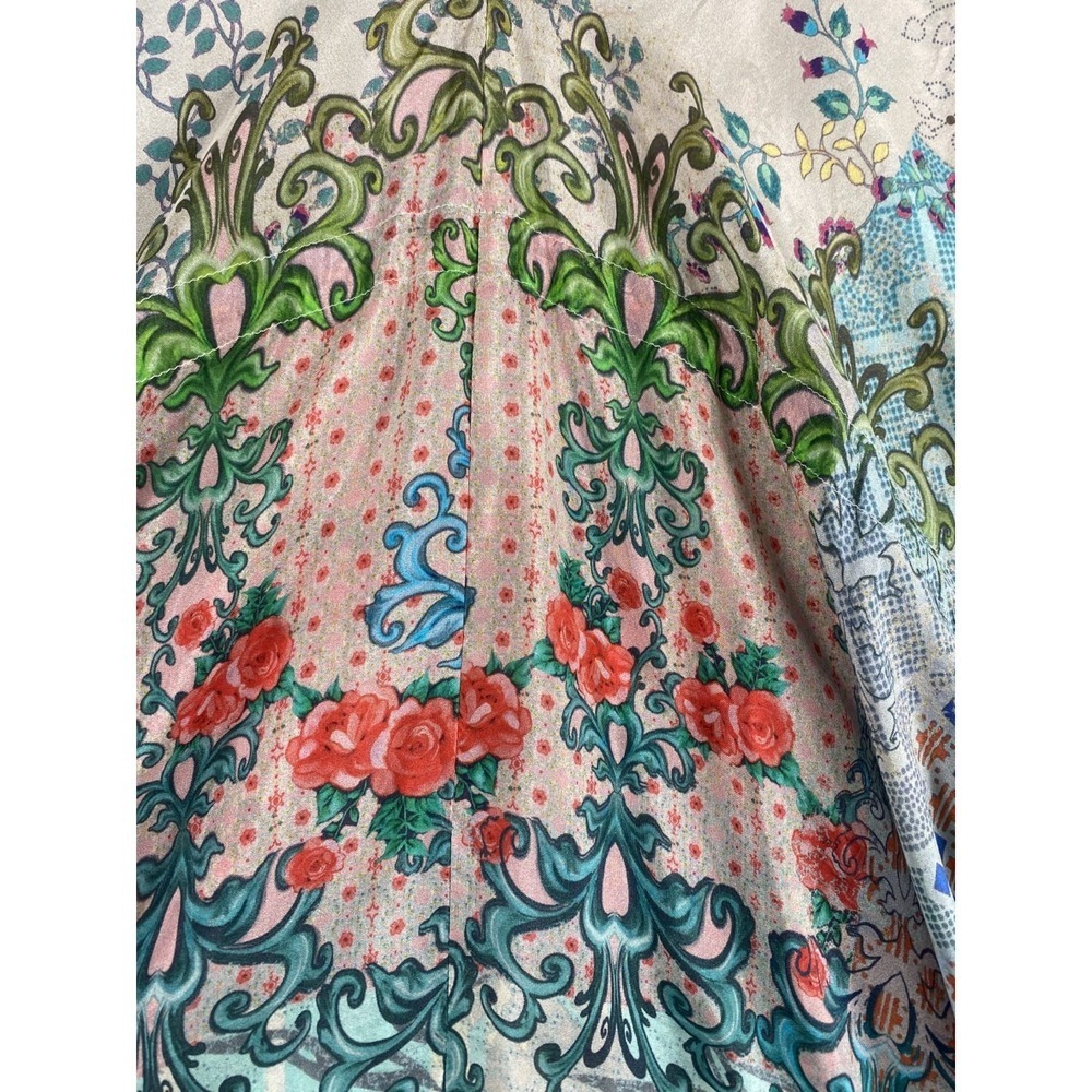 Johnny Was 100% Washable Silk Kimono Sz L Artsy Resort Cover Up Luxe Bohemian - Picture 5 of 14